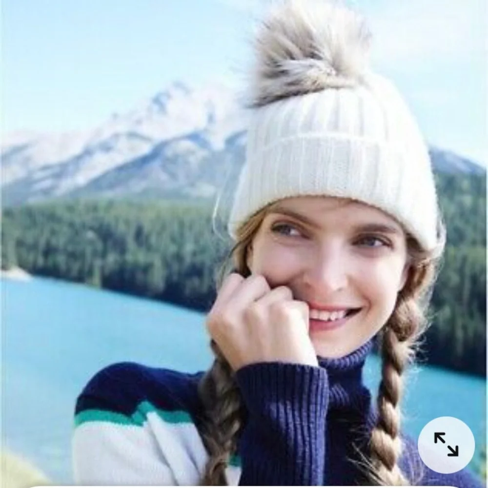 J. Crew faux fur pom pom ribbed hat in pink - Picture 4 of 5